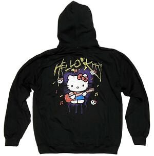 Hello Kitty Goth Hoodie Skulls Guitar Rock n Roll Goth Sz L LARGE Unisex